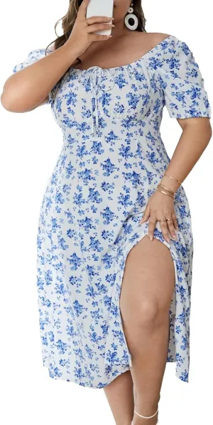 Madison Women's Floral Print Slit Midi Dresses with Side Splits