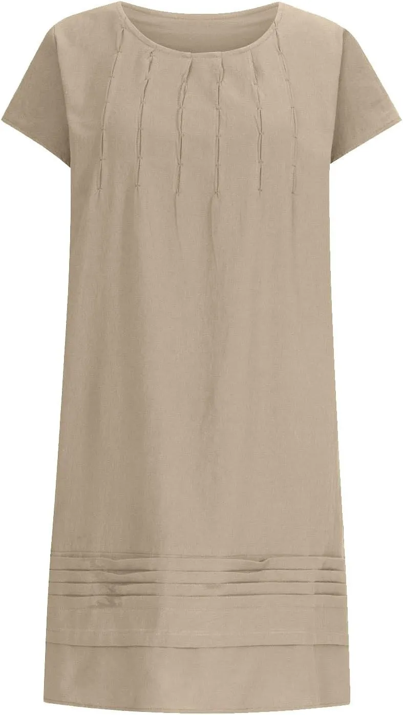 maisdgop Linen Dresses for Women 2025 Plus Size Cap Sleeve Pleated Summer Midi Dress Vacation Casual Knee Length Sundresses