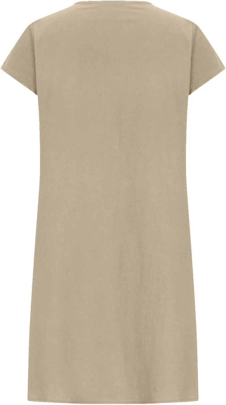 maisdgop Linen Dresses for Women 2025 Plus Size Cap Sleeve Pleated Summer Midi Dress Vacation Casual Knee Length Sundresses