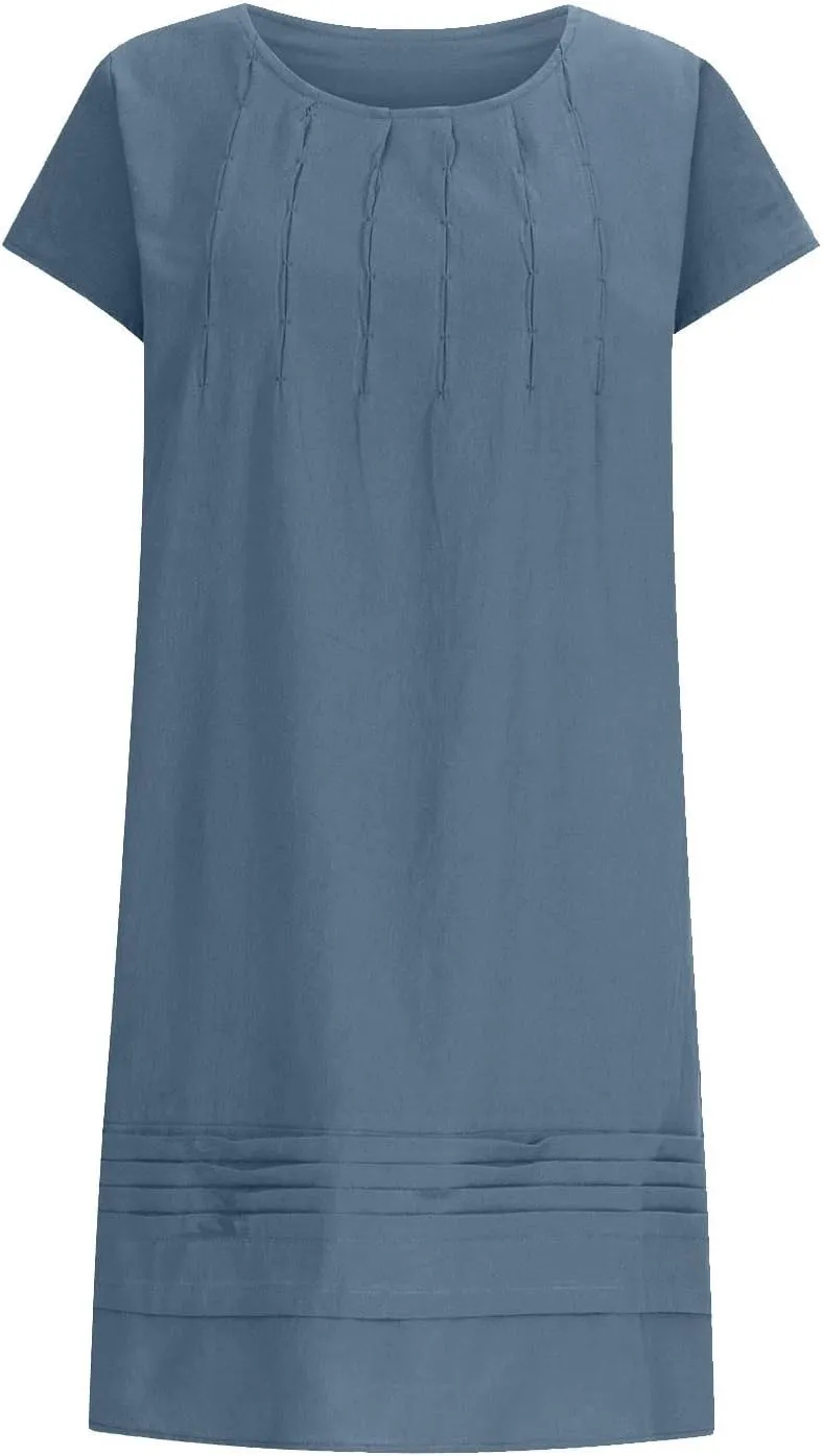 maisdgop Linen Dresses for Women 2025 Plus Size Cap Sleeve Pleated Summer Midi Dress Vacation Casual Knee Length Sundresses