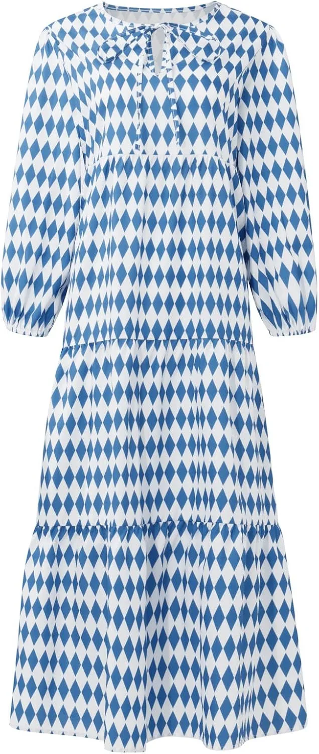 Maxi Boho Dresses for Women 2025 Casual Loose Fitting Puff Sleeve Long Flowy Dress Comfy V Neck Tiered Bohemian Dress