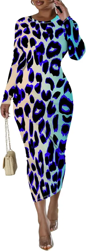 Maxi Dress for Women Casual Fashion Round Neck Bodycon Sexy Slim Fit Elegant Evening Wedding Guest Long Formal Dresses