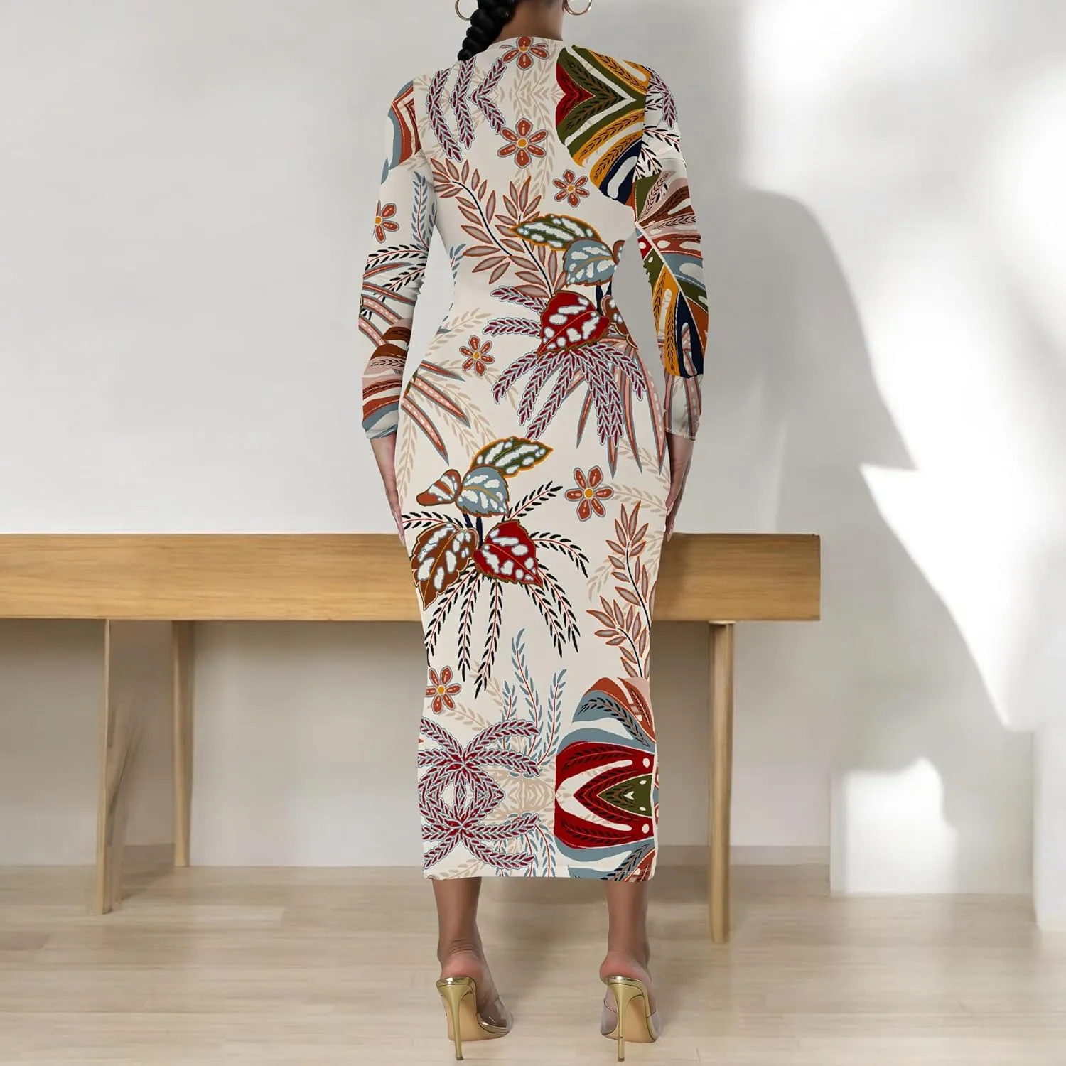 Maxi Dress for Women Casual Fashion Round Neck Bodycon Sexy Slim Fit Elegant Evening Wedding Guest Long Formal Dresses