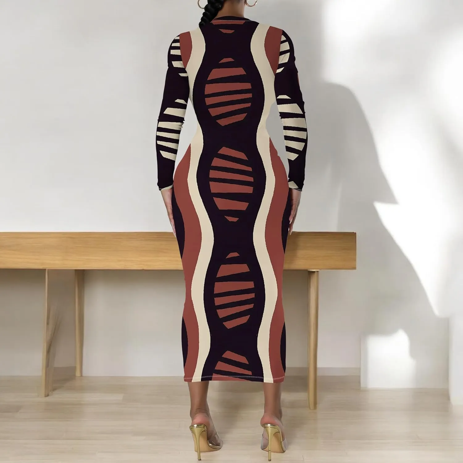Maxi Dress for Women Casual Fashion Round Neck Bodycon Sexy Slim Fit Elegant Evening Wedding Guest Long Formal Dresses