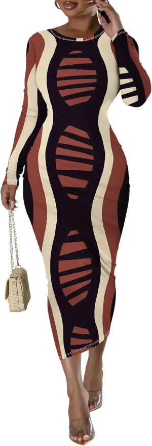Maxi Dress for Women Casual Fashion Round Neck Bodycon Sexy Slim Fit Elegant Evening Wedding Guest Long Formal Dresses