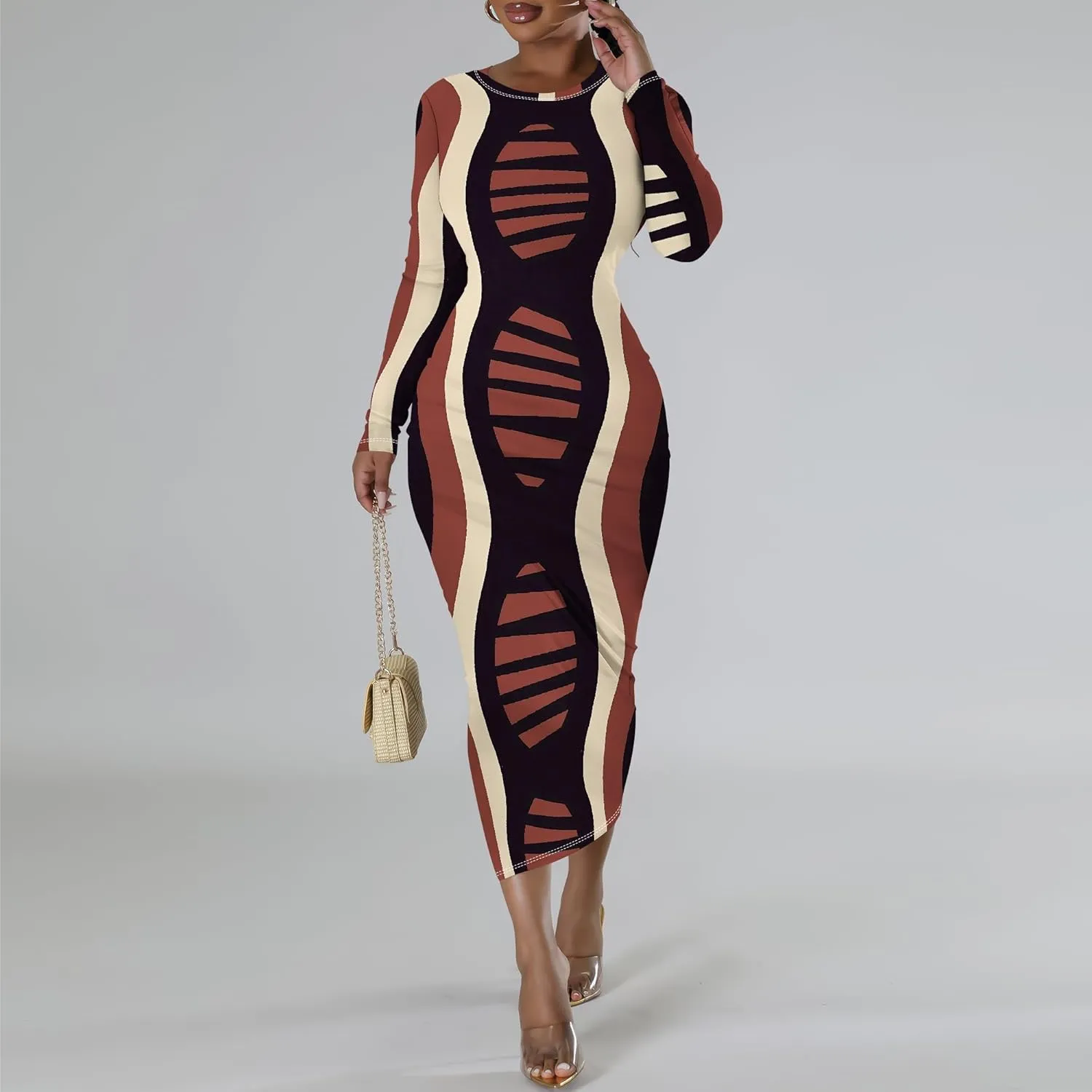 Maxi Dress for Women Casual Fashion Round Neck Bodycon Sexy Slim Fit Elegant Evening Wedding Guest Long Formal Dresses