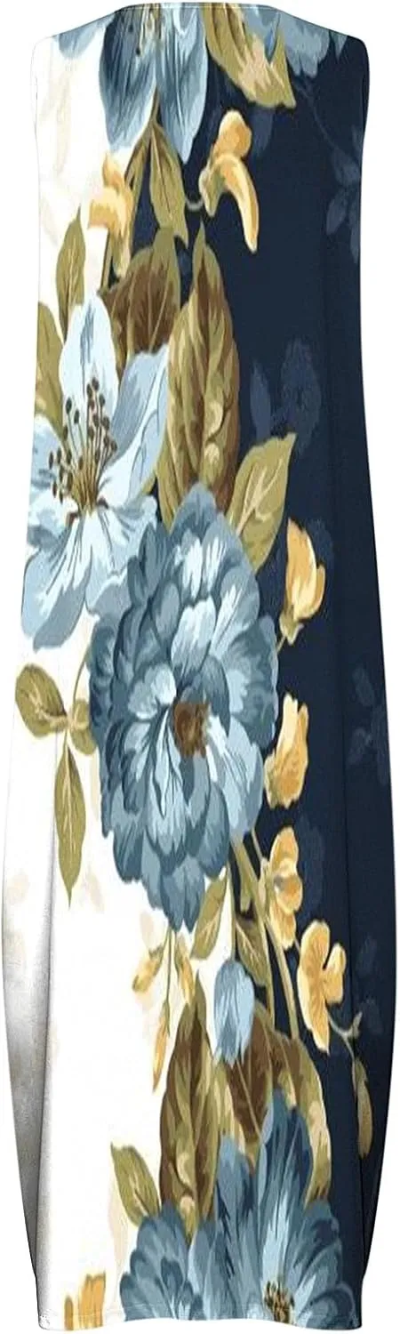 Maxi Sundress for Women Trendy 2025 Summer Dress Floral Print V Neck Dresses Sleeveless Boho Dress Beach Outfits