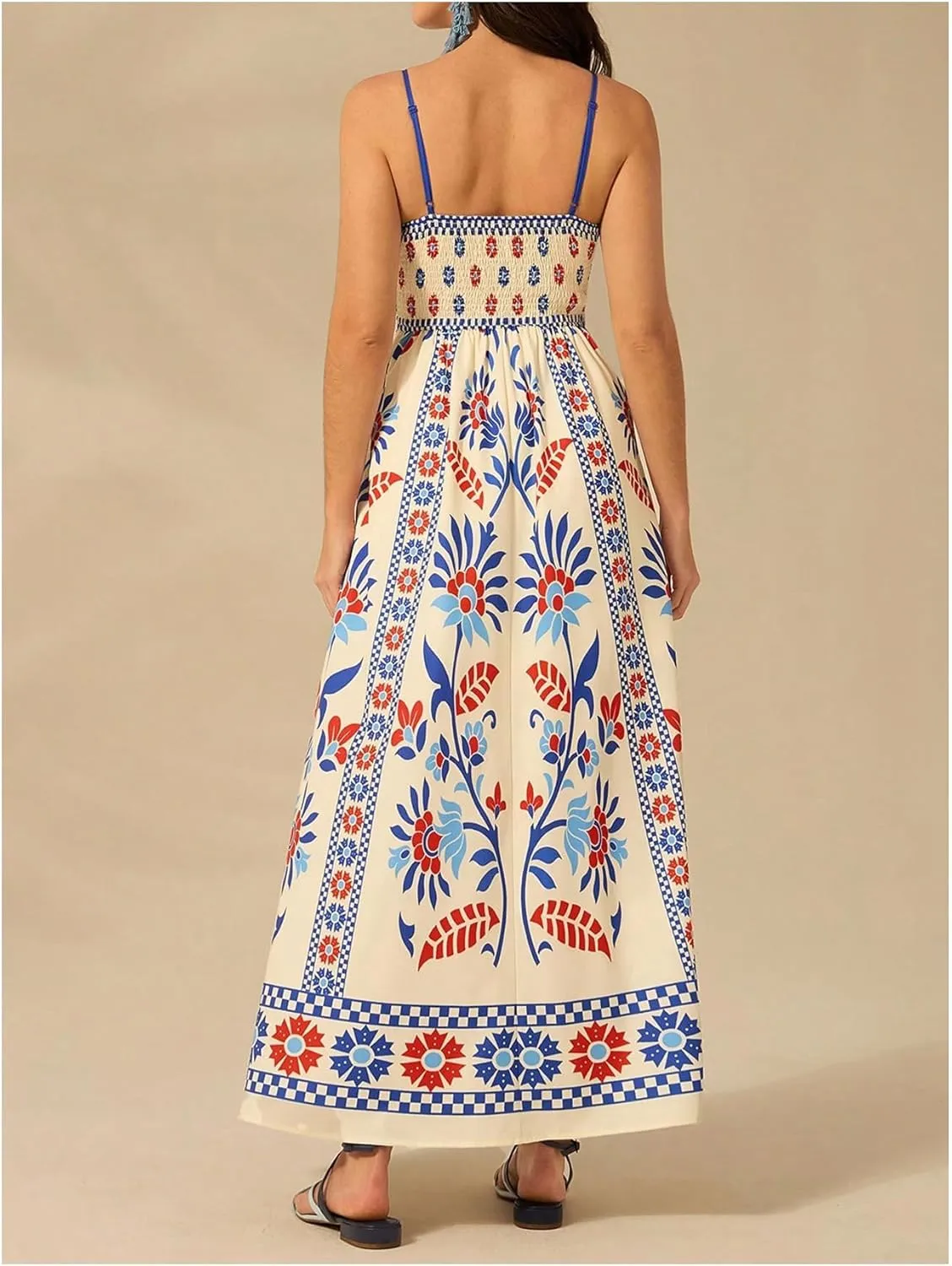 Melliflo Boho Summer Maxi Dress for Women 2025 Spaghetti Strap Floral Swing Beach Cami Sundress Holiday Party Long Dress
