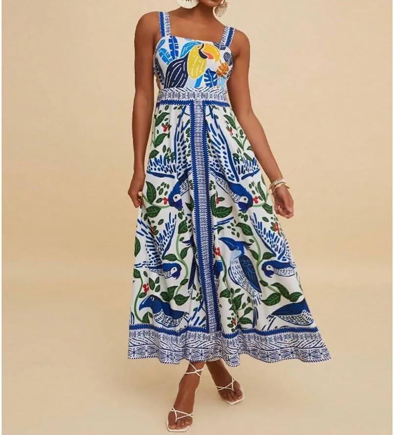 Melliflo Boho Summer Maxi Dress for Women 2025 Spaghetti Strap Floral Swing Beach Cami Sundress Holiday Party Long Dress