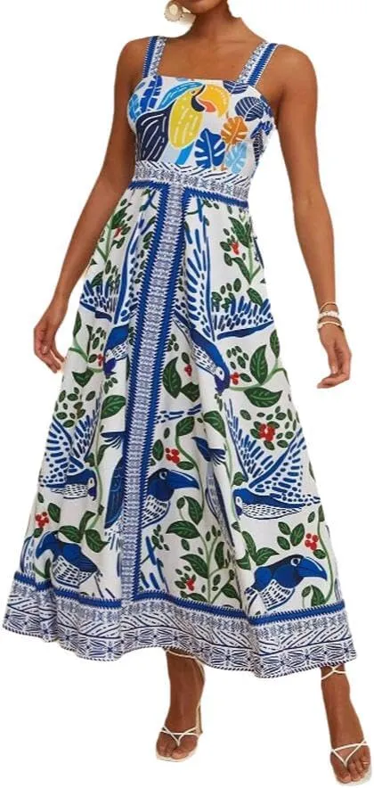 Melliflo Boho Summer Maxi Dress for Women 2025 Spaghetti Strap Floral Swing Beach Cami Sundress Holiday Party Long Dress