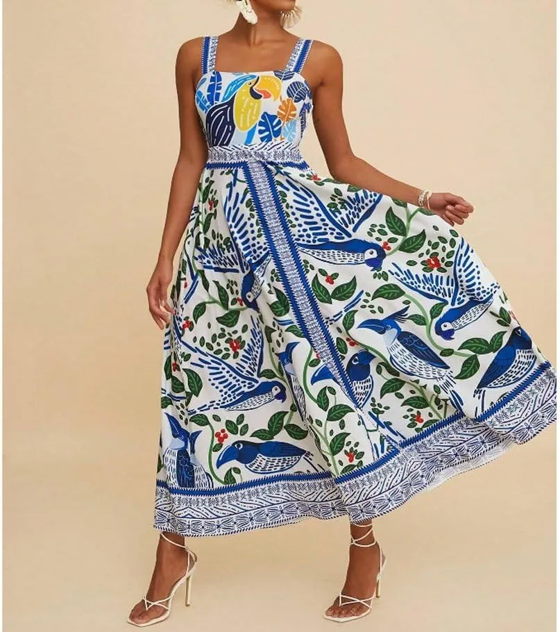 Melliflo Boho Summer Maxi Dress for Women 2025 Spaghetti Strap Floral Swing Beach Cami Sundress Holiday Party Long Dress