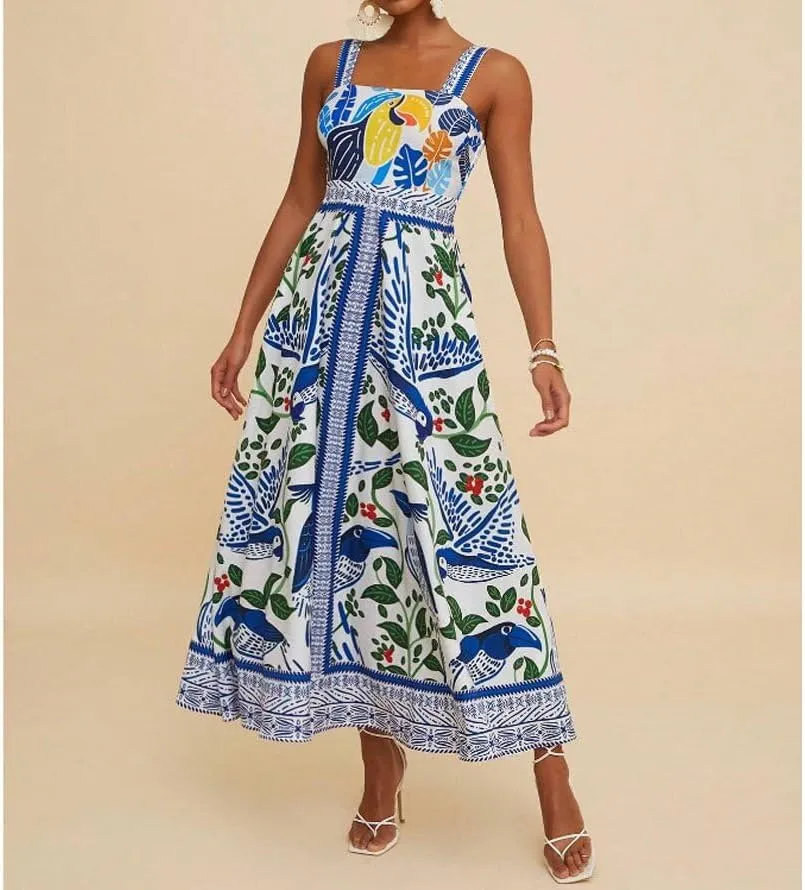 Melliflo Boho Summer Maxi Dress for Women 2025 Spaghetti Strap Floral Swing Beach Cami Sundress Holiday Party Long Dress