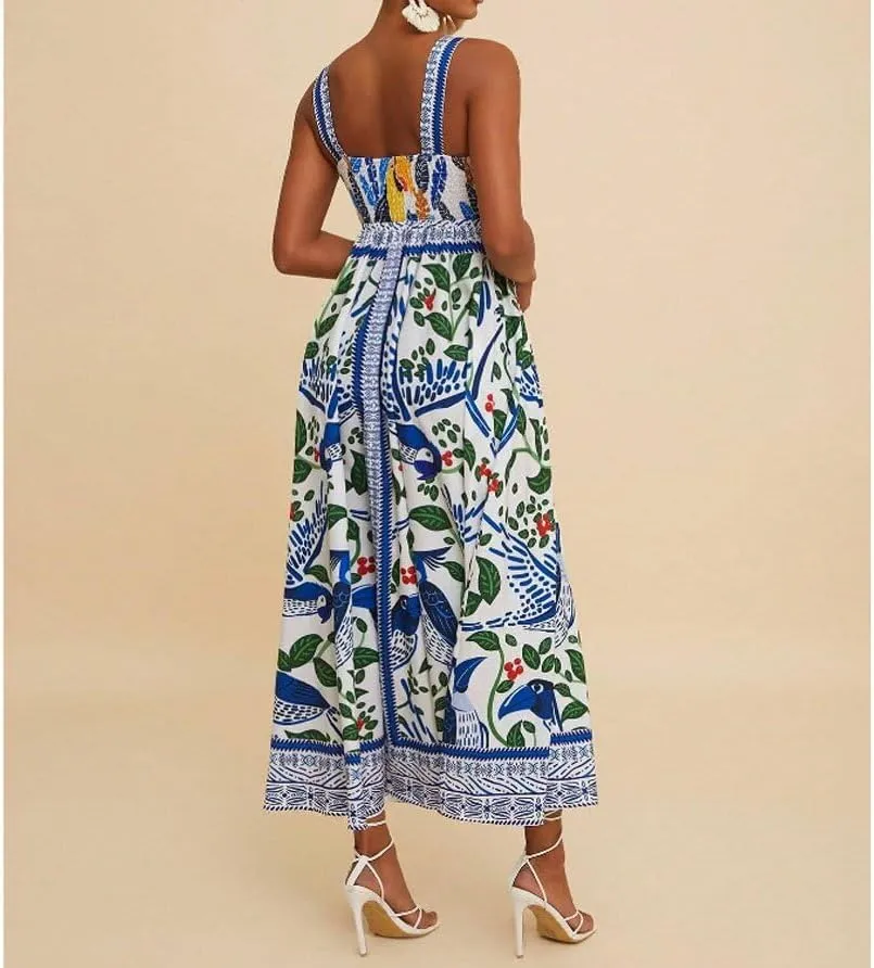 Melliflo Boho Summer Maxi Dress for Women 2025 Spaghetti Strap Floral Swing Beach Cami Sundress Holiday Party Long Dress