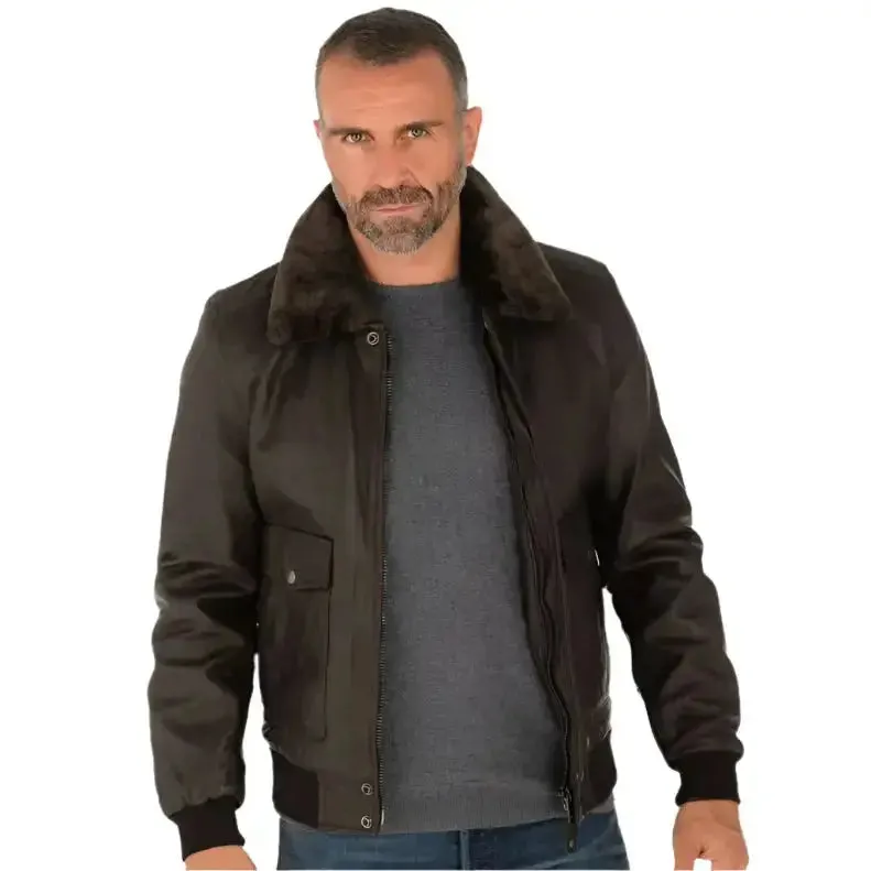Men's Brown Lambskin Leather Bomber Jacket – Classic & Stylish