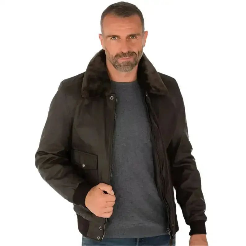 Men's Brown Lambskin Leather Bomber Jacket – Classic & Stylish