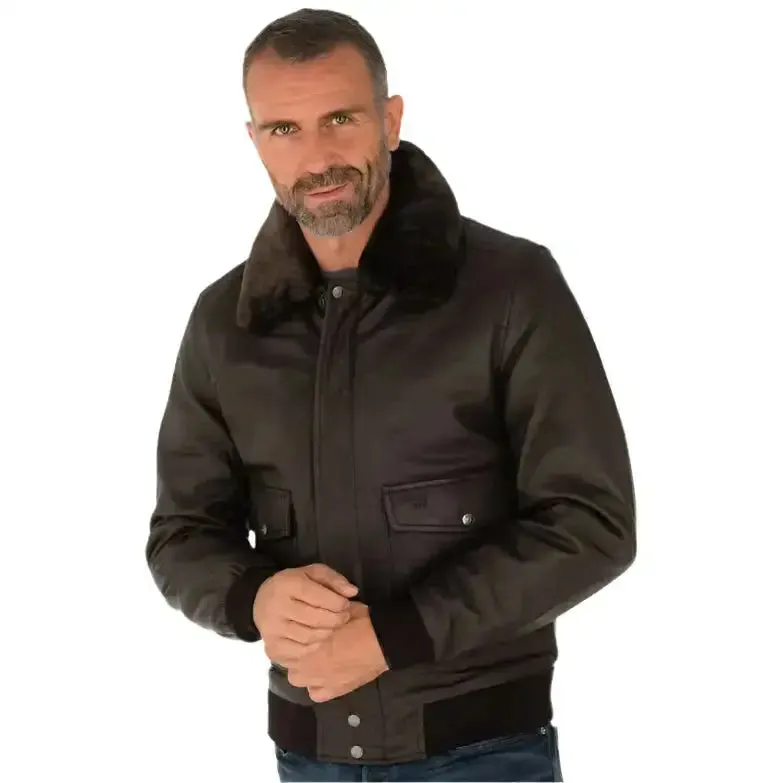 Men's Brown Lambskin Leather Bomber Jacket – Classic & Stylish