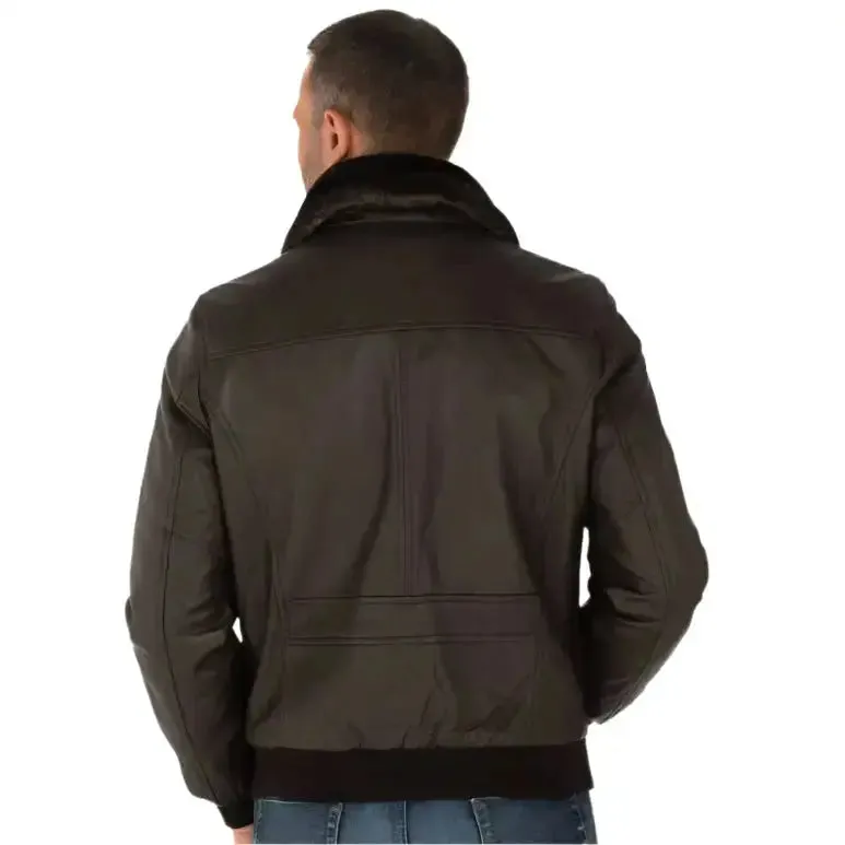 Men's Brown Lambskin Leather Bomber Jacket – Classic & Stylish