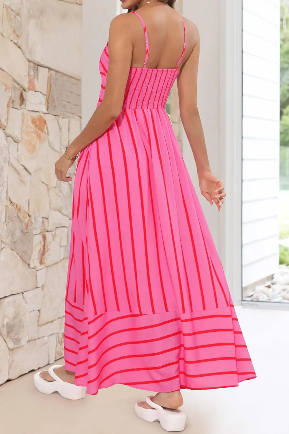 MEROKEETY Women's 2024 Summer Floral Boho Maxi Dresses Casual Sleeveless Spaghetti Strap Smocked Long Beach Dress