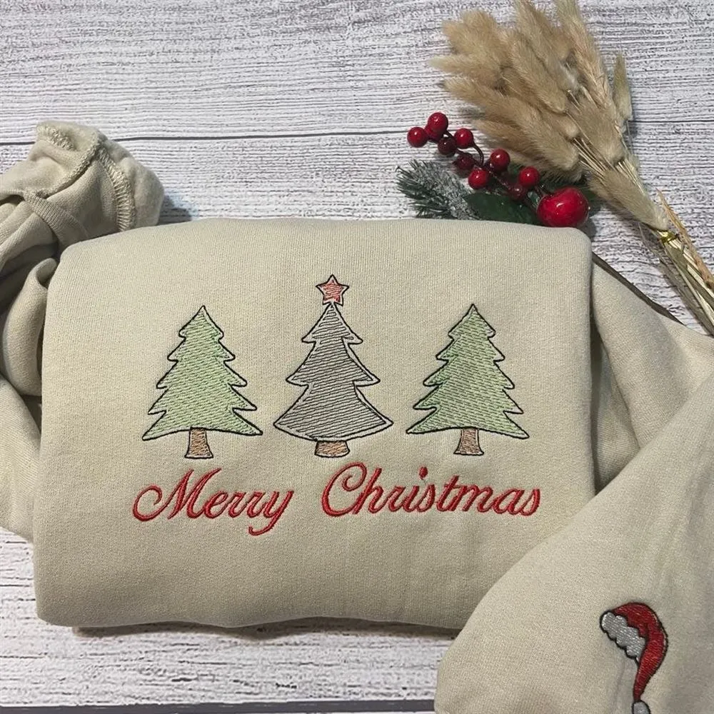 Merry Christmas Embroidered Sweatshirt, Women's Embroidered Sweatshirts