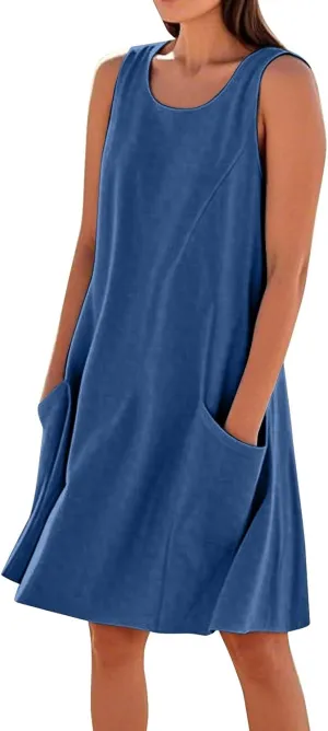 Mini Linen Dresses for Women 2025 Summer Sundress Sleeveless Elegant Flowy Plus Size Loose Tank Dress with Pockets