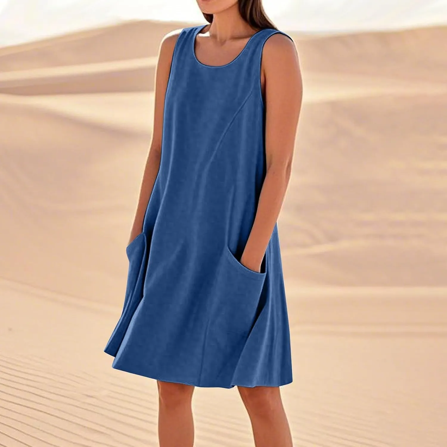Mini Linen Dresses for Women 2025 Summer Sundress Sleeveless Elegant Flowy Plus Size Loose Tank Dress with Pockets