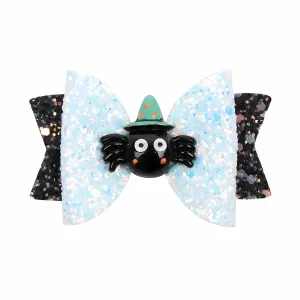 Mischief Spider Bowknot Hair Clips Glitter Halloween Hair Slide For Girls