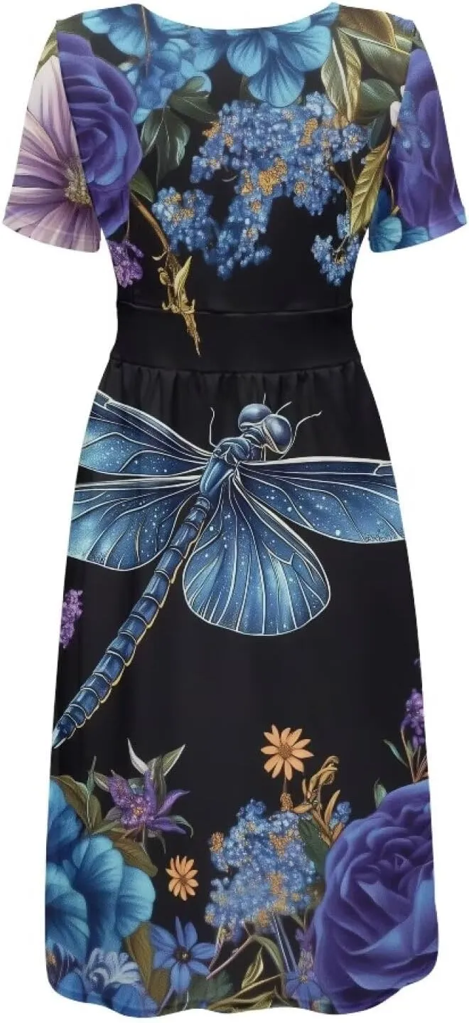 Music Piano Keys Women's Summer Short Sleeve V-Neck Dress Casual Midi Sundresses