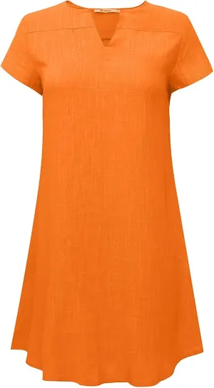 NaRHbrg Women's Linen T Shirt Dress Short Sleeve Casual Loose Fit Summer Dresses with Pockets Lightweight Beach Sundress