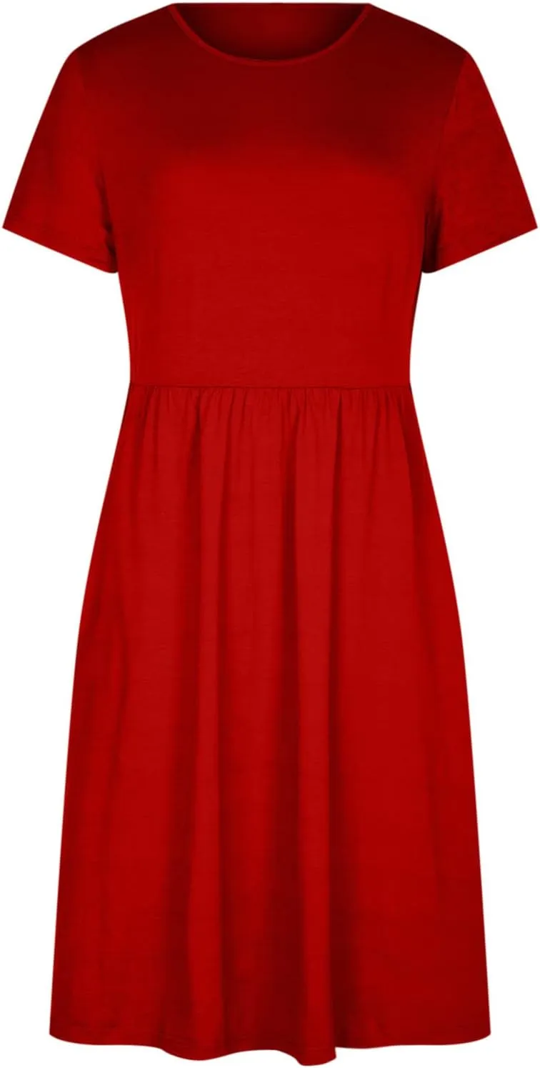NaRHbrg Women's Midi Dress Casual Loose Fit Short Sleeve T-Shirt Dresses with Pockets Summer Flowy Beach Dress Soft Outfit