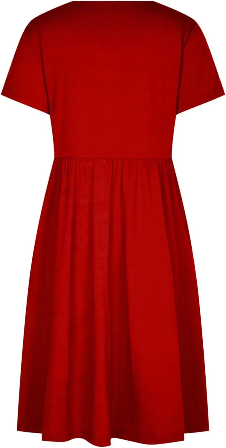 NaRHbrg Women's Midi Dress Casual Loose Fit Short Sleeve T-Shirt Dresses with Pockets Summer Flowy Beach Dress Soft Outfit
