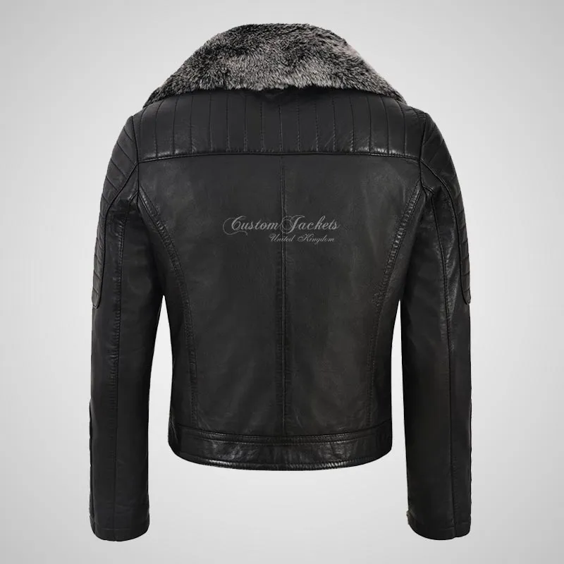 OPHELIA Women Leather Biker Jacket with Detachable Fur Collar