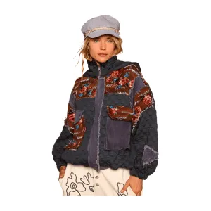 Oversized Floral Quilted Jacket - Charcoal
