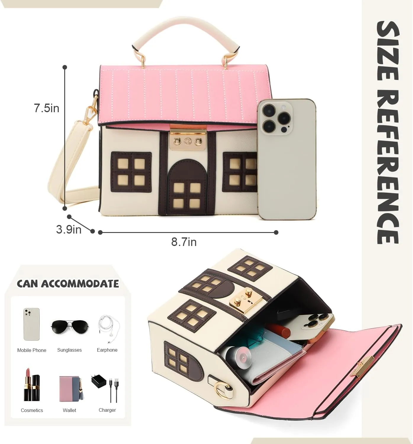 Oweisong Unique Novelty Purse for Women Cute House Shape Handbag Tote Leather Fun Cellphone Crossbody Shoulder Bag