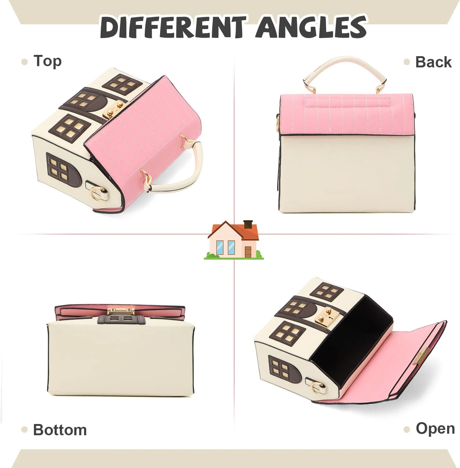 Oweisong Unique Novelty Purse for Women Cute House Shape Handbag Tote Leather Fun Cellphone Crossbody Shoulder Bag