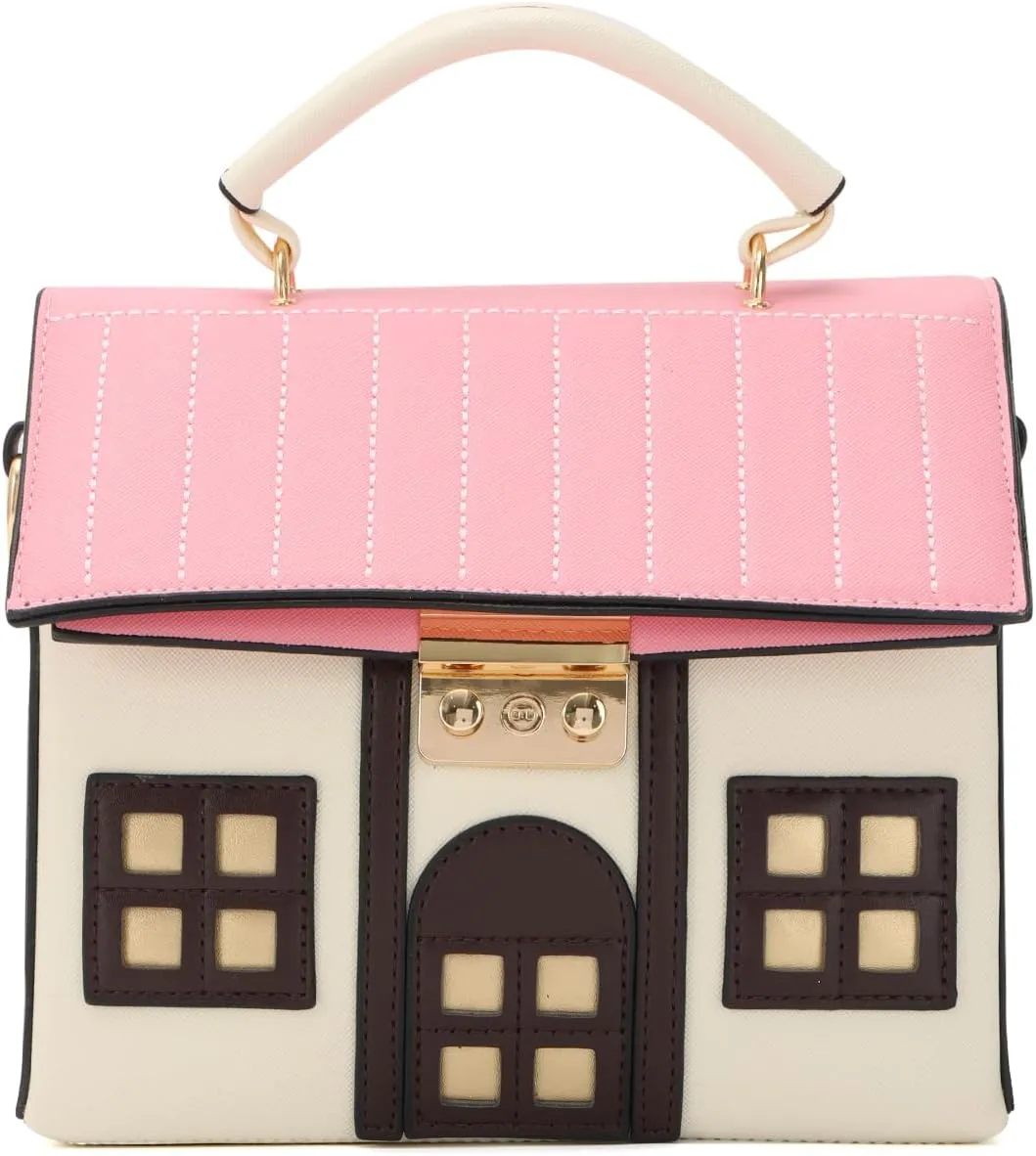 Oweisong Unique Novelty Purse for Women Cute House Shape Handbag Tote Leather Fun Cellphone Crossbody Shoulder Bag
