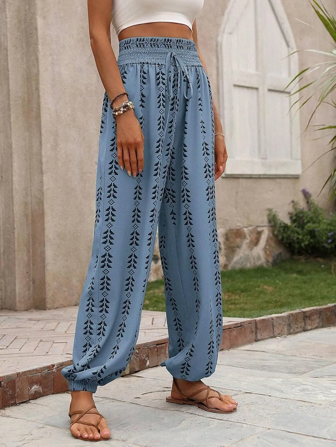 Palazzo Pants for Women Boho Summer 2025 Flowy Beach Outfits Hippie High Waist Yoga Trousers Casual Lounge Pant