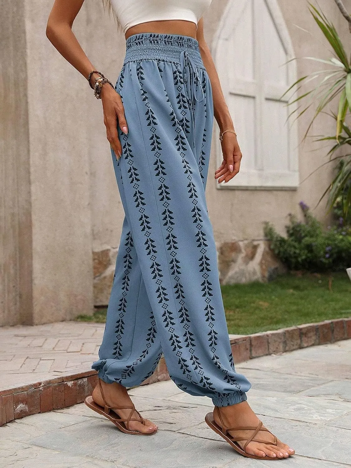 Palazzo Pants for Women Boho Summer 2025 Flowy Beach Outfits Hippie High Waist Yoga Trousers Casual Lounge Pant