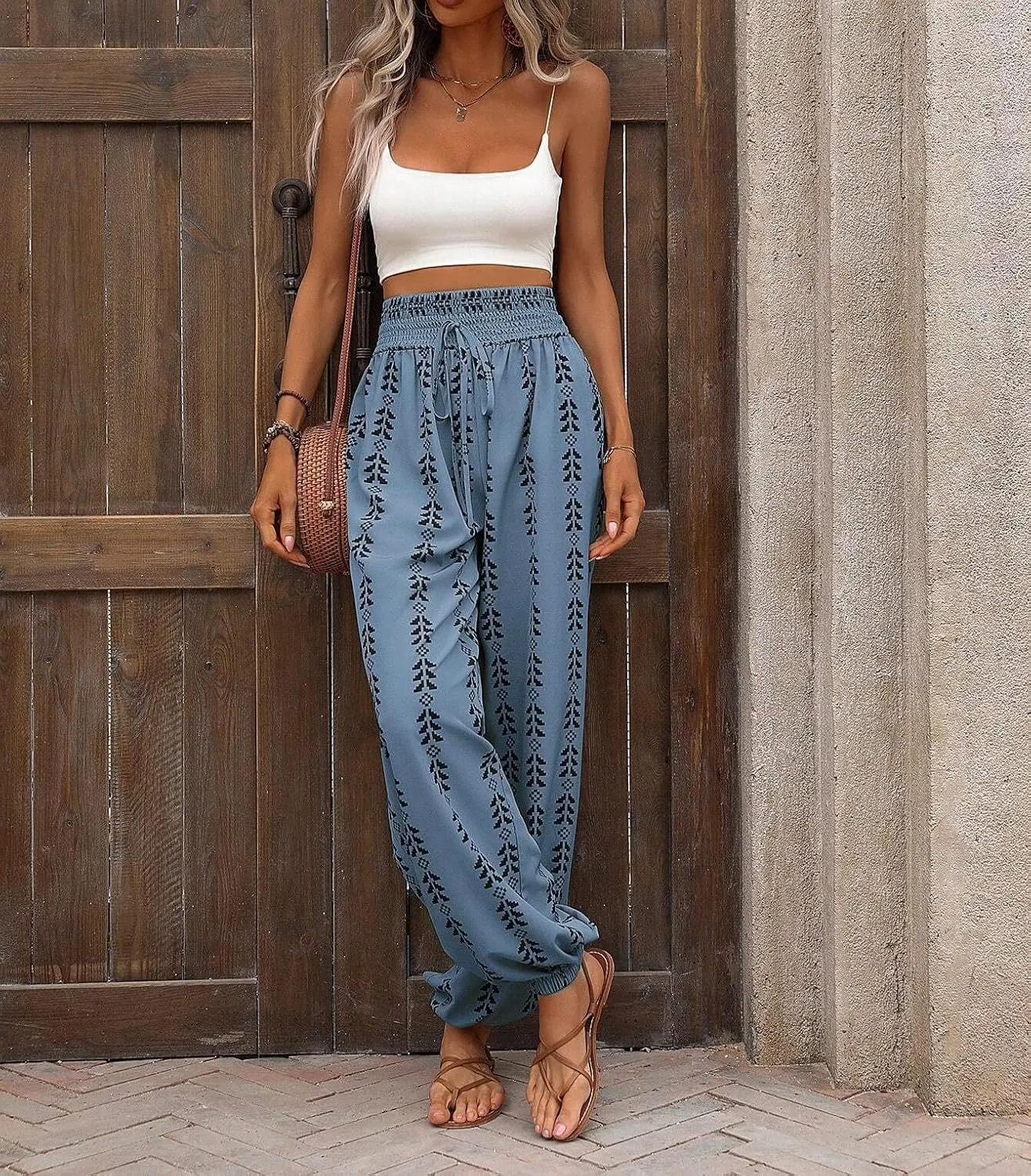 Palazzo Pants for Women Boho Summer 2025 Flowy Beach Outfits Hippie High Waist Yoga Trousers Casual Lounge Pant