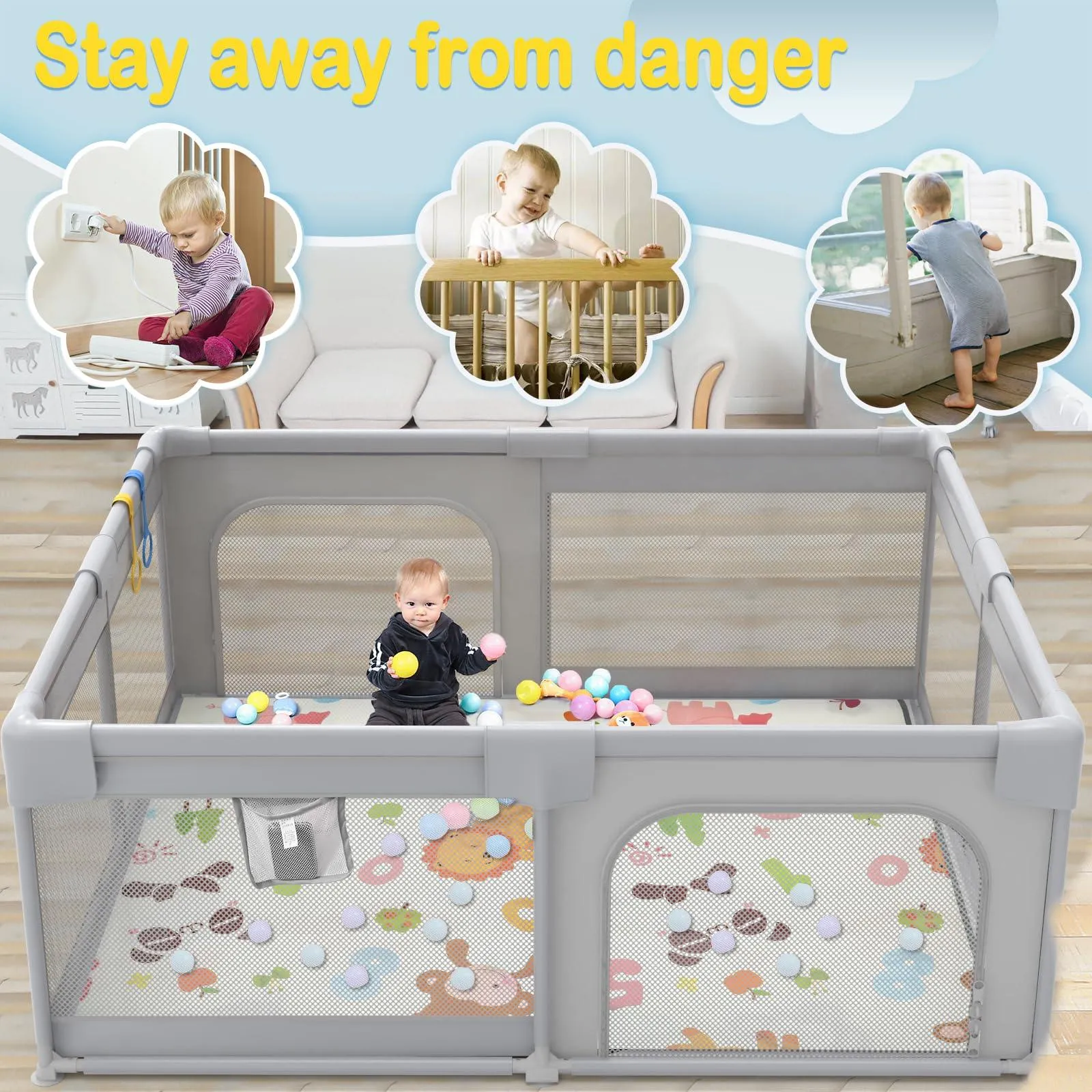 Palopalo Baby Playpen, 71"x59" Extra Large Playard for Babies and Toddlers
