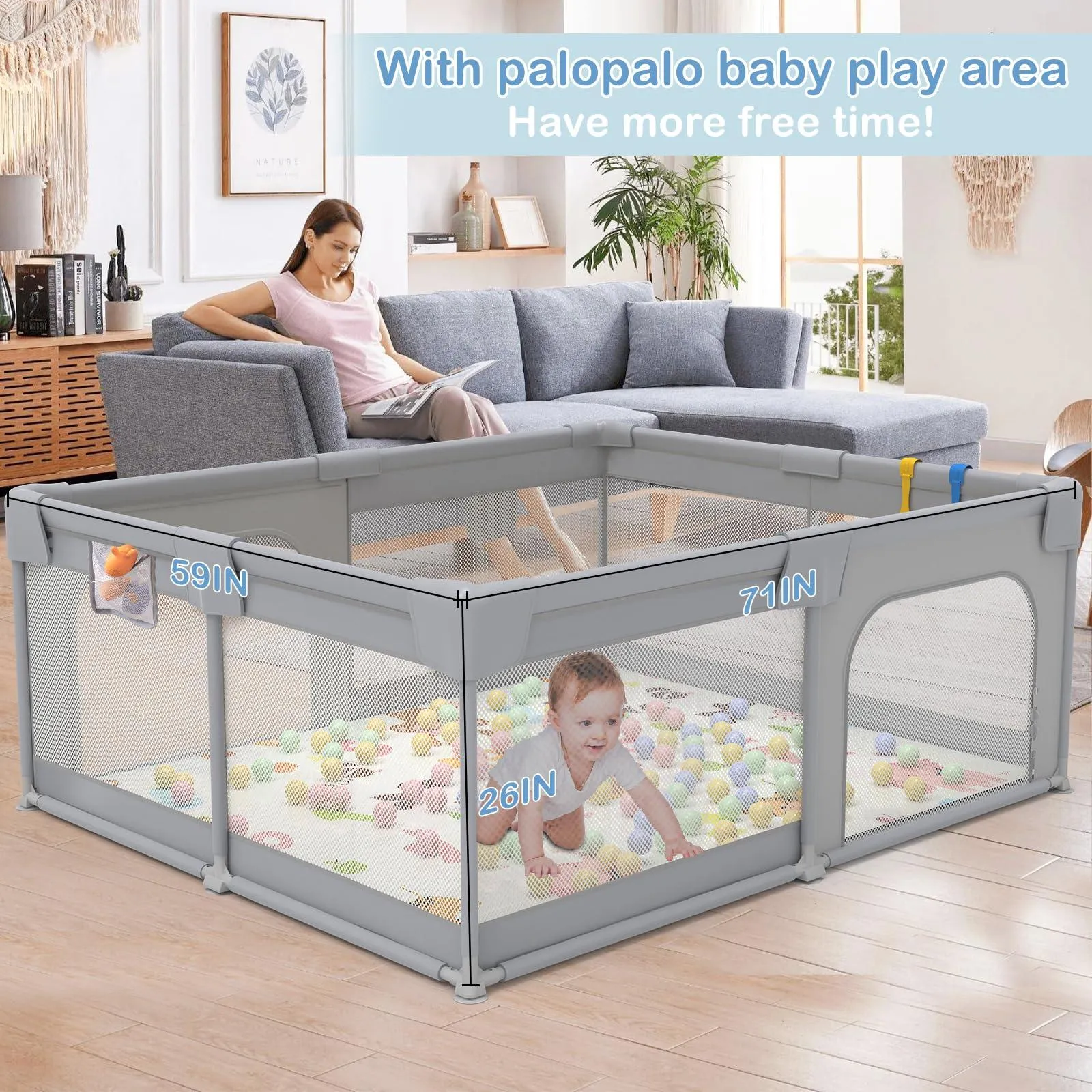 Palopalo Baby Playpen, 71"x59" Extra Large Playard for Babies and Toddlers