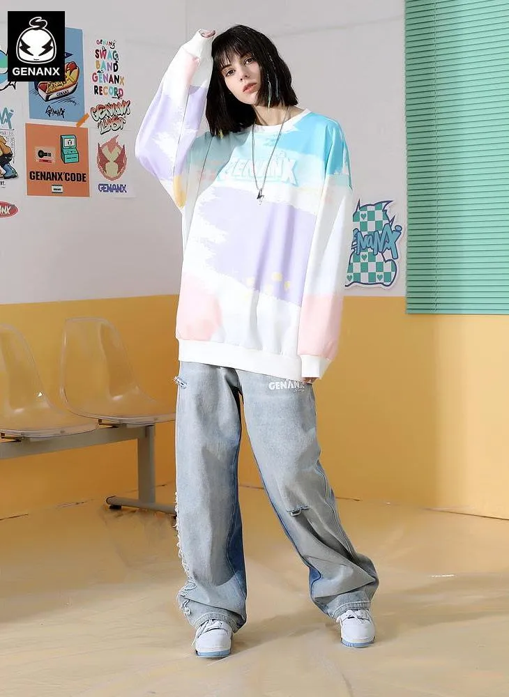 Pastel Spray Print Space Cotton Sweatshirt
