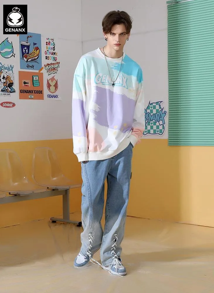 Pastel Spray Print Space Cotton Sweatshirt