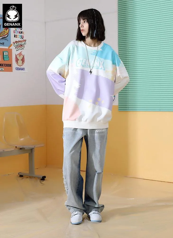Pastel Spray Print Space Cotton Sweatshirt