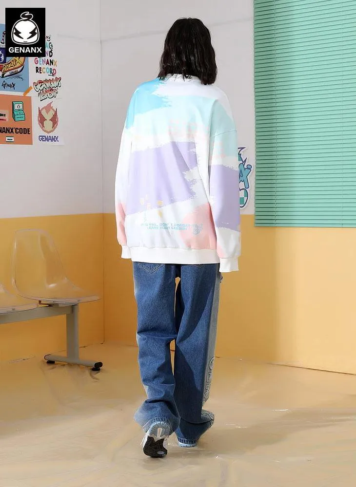 Pastel Spray Print Space Cotton Sweatshirt
