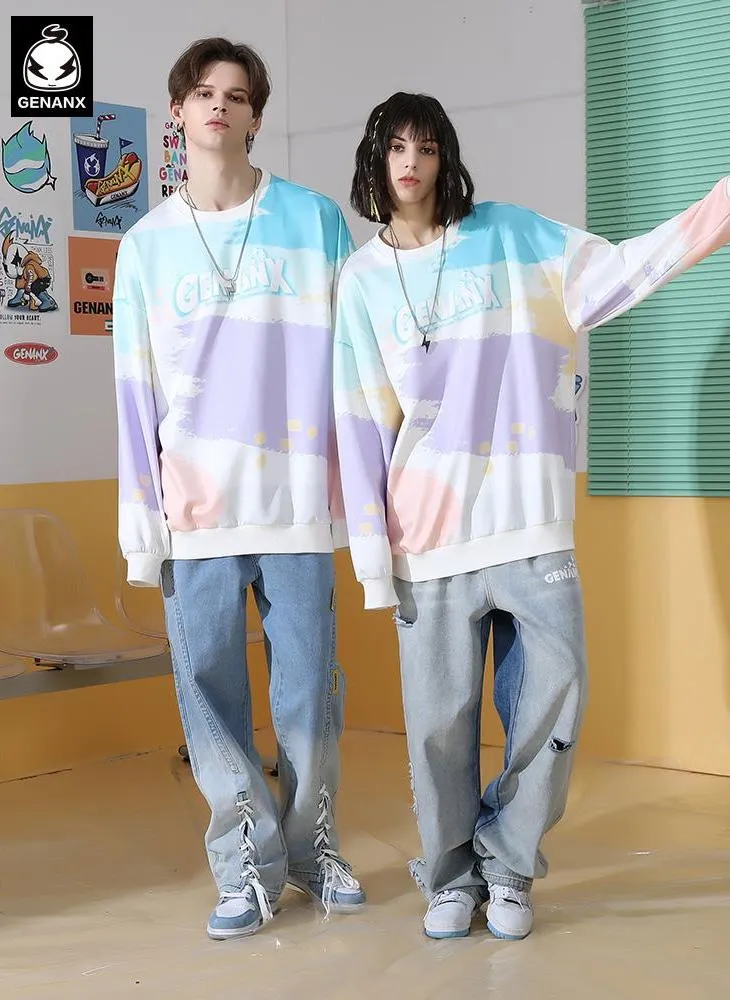 Pastel Spray Print Space Cotton Sweatshirt
