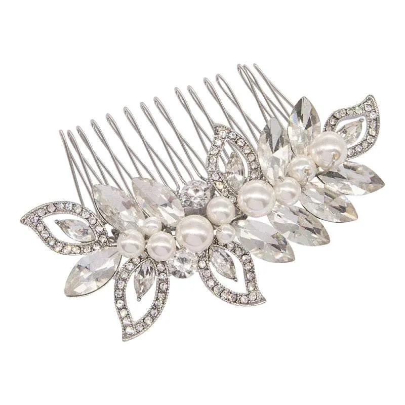 Pearl Shimmer Wedding Hair Comb, Headdress, Silver, Gold or Rose Gold 6036,6037,6035-Silver