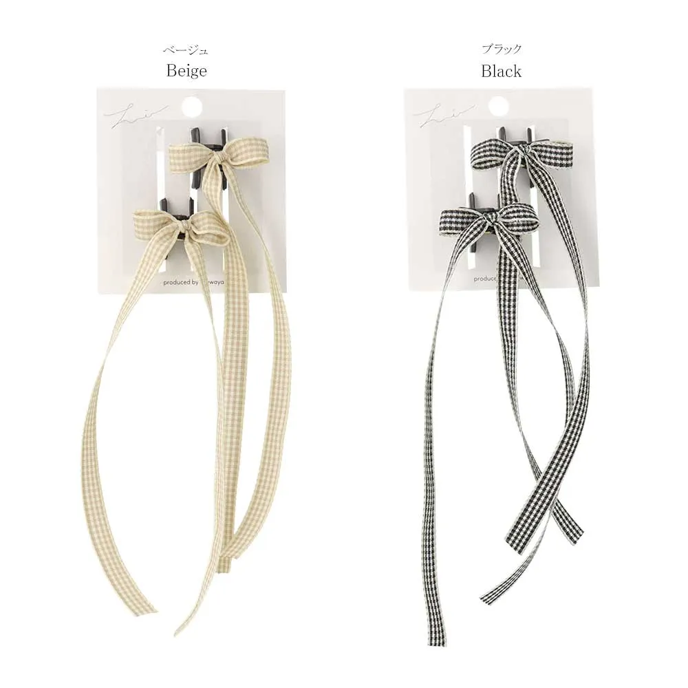 Plaid Long Tail Bow Hair Clip Set