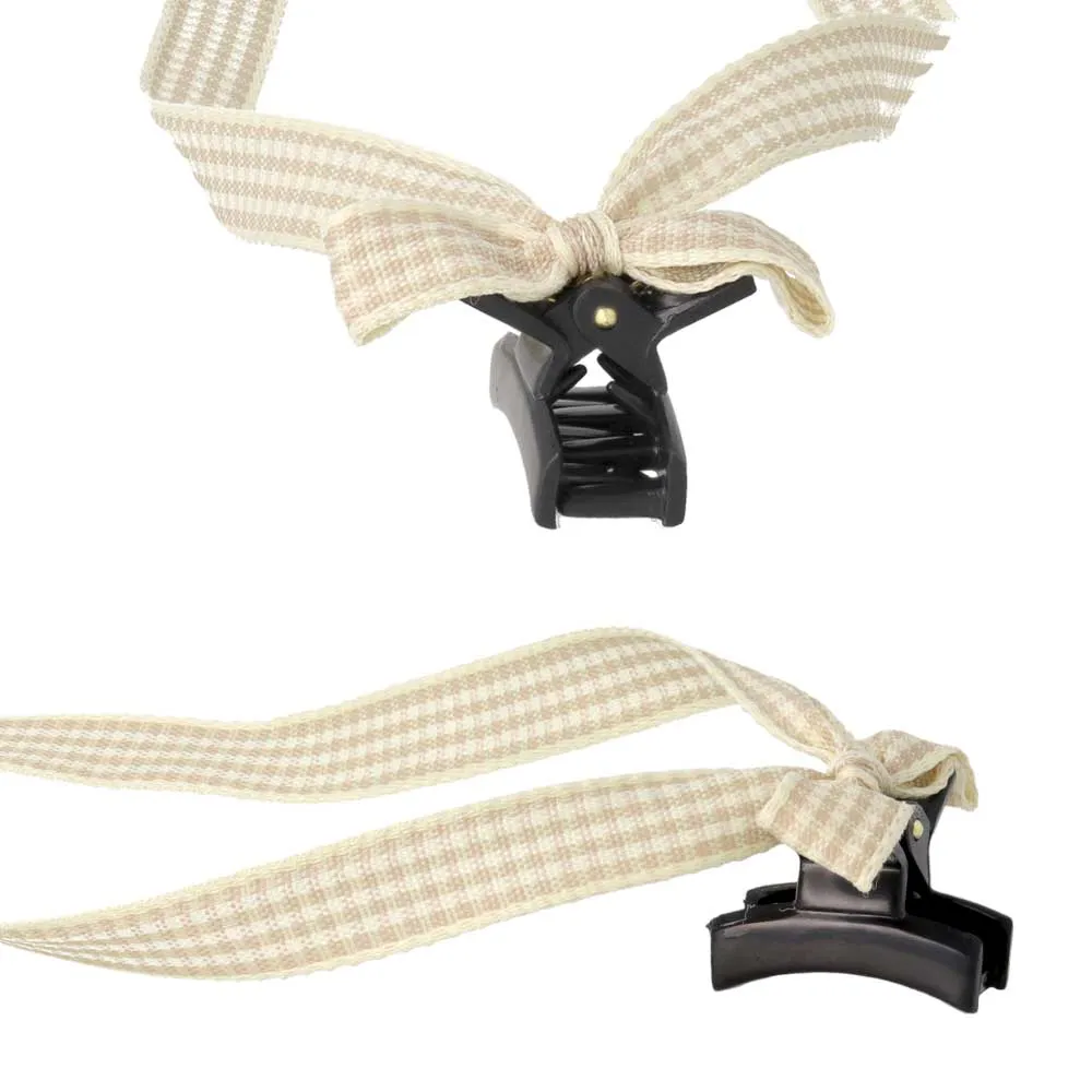 Plaid Long Tail Bow Hair Clip Set