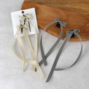 Plaid Long Tail Bow Hair Clip Set