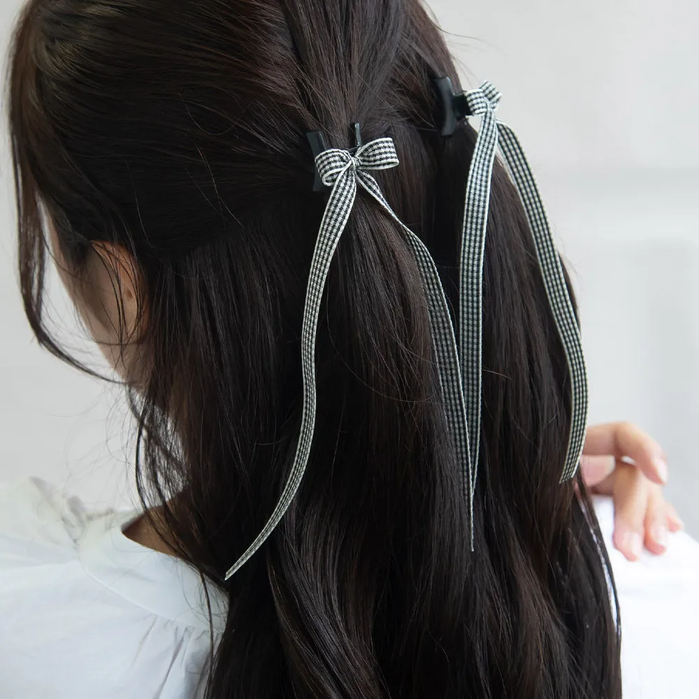 Plaid Long Tail Bow Hair Clip Set